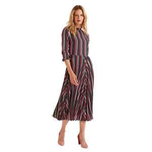 Boden Camille Striped High Neck Long Sleeves Pleated Midi Dress Size 10US 14UK